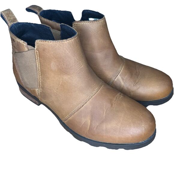 Sorel Emilie Womens 8.5 Ankle Boot Brown Leather Pull On Waterproof Outdoor Gorp - Picture 1 of 7